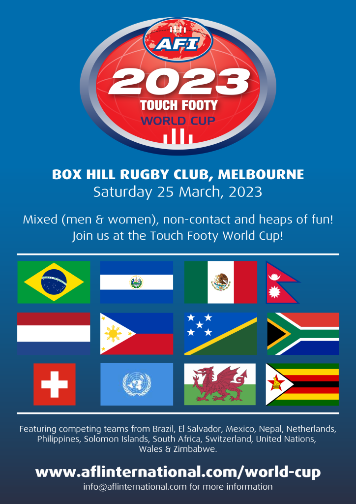 2023 Touch Footy World Cup flyer