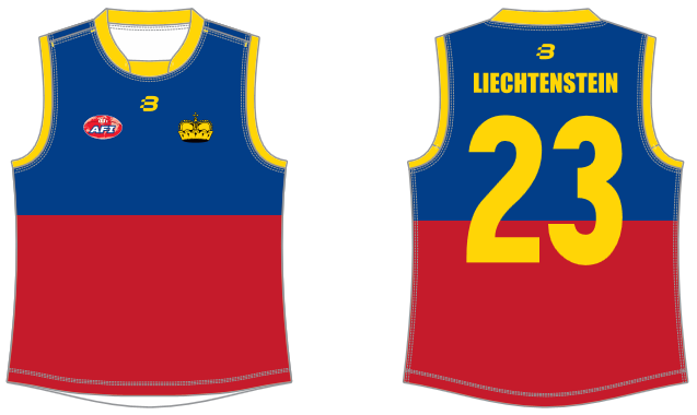 Liechtenstein footy jumper AFL